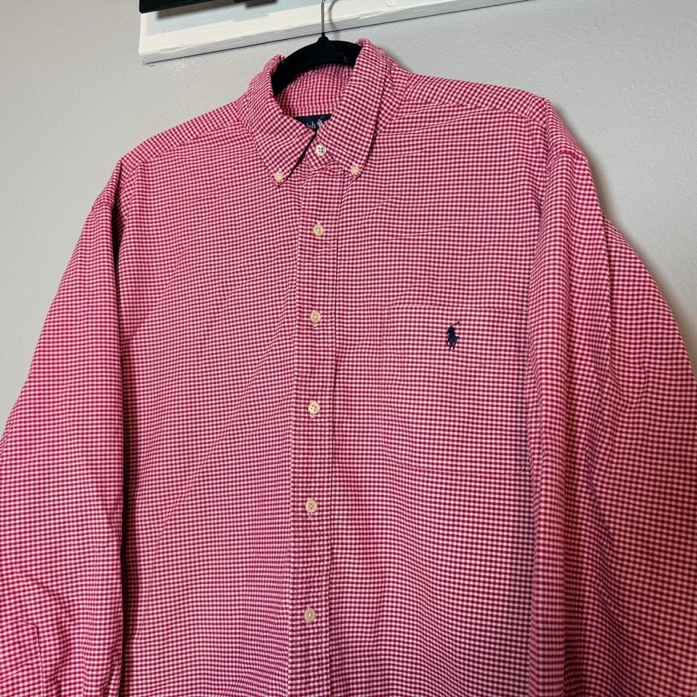 Ralph Lauren Big Shirt Button Down Mens Size Large Red Gingham Plaid Cotton